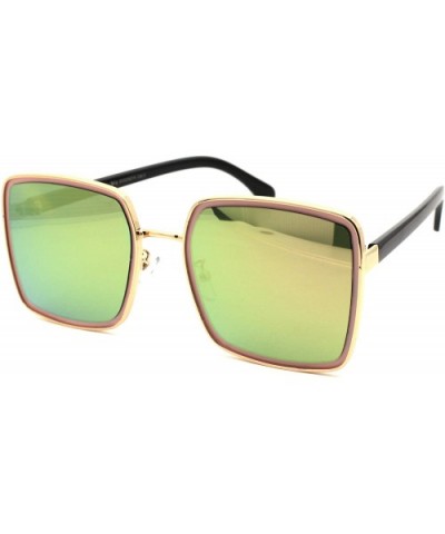 Womens Classic 90s Double Rim Squared Butterfly Sunglasses - Gold Pink Peach Mirror - CU18WMQCDRL $11.53 Rectangular