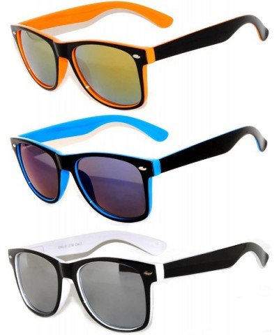 Retro 80's 2 Tone Frame Vintage Sunglasses Full Mirror Lens 3 Pack - Blue/White/Orange - 3 Pairs - CI11NQA13WV $9.79 Oval
