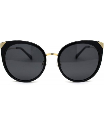 Womens Round Polarized Lens Cat Eye Horn Tip Sunglasses - Gold Black Solid Black - CH192RWK8W4 $10.93 Cat Eye