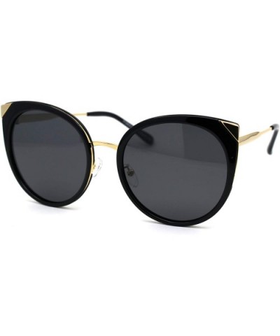 Womens Round Polarized Lens Cat Eye Horn Tip Sunglasses - Gold Black Solid Black - CH192RWK8W4 $10.93 Cat Eye