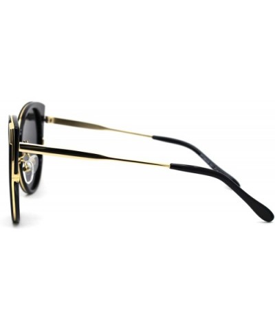 Womens Round Polarized Lens Cat Eye Horn Tip Sunglasses - Gold Black Solid Black - CH192RWK8W4 $10.93 Cat Eye