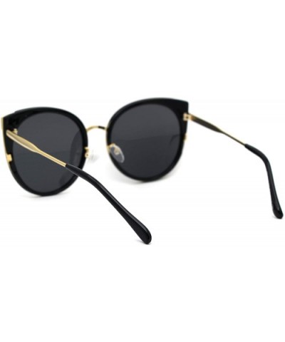 Womens Round Polarized Lens Cat Eye Horn Tip Sunglasses - Gold Black Solid Black - CH192RWK8W4 $10.93 Cat Eye