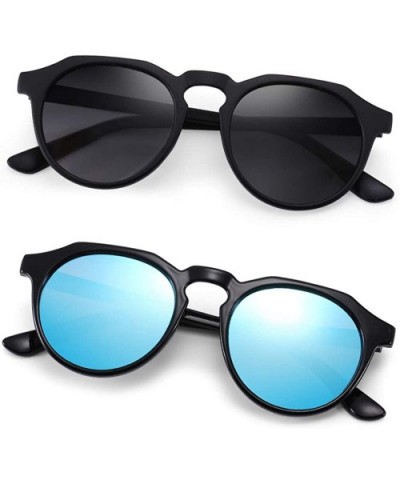 Classic Round Polarized Sunglasses for Men 2 Pairs Fashion Shades PZ4367 - Black + Blue - C7192ET62E8 $13.77 Round