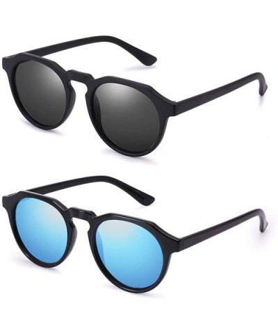 Classic Round Polarized Sunglasses for Men 2 Pairs Fashion Shades PZ4367 - Black + Blue - C7192ET62E8 $13.77 Round