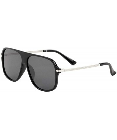 Flat Top Rond Square Lens Lines Temple Sunglasses - Black Silver - C1197R98NUE $12.19 Aviator