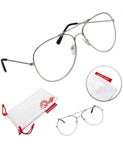 Aviator Clear Lens Glasses Fashion Eyewear Non-Prescription UV400 - Silver - CQ120ZTG7QD $8.40 Aviator