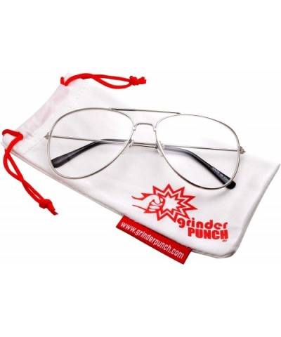 Aviator Clear Lens Glasses Fashion Eyewear Non-Prescription UV400 - Silver - CQ120ZTG7QD $8.40 Aviator