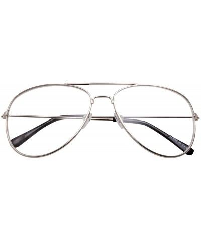 Aviator Clear Lens Glasses Fashion Eyewear Non-Prescription UV400 - Silver - CQ120ZTG7QD $8.40 Aviator