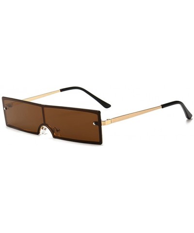 Rectangle Sunglasses Men Metal Small Frame One Pieces Lens Sun Glasses for Women (gold with brown) - CE18GQ6GQ5S $9.31 Rectan...