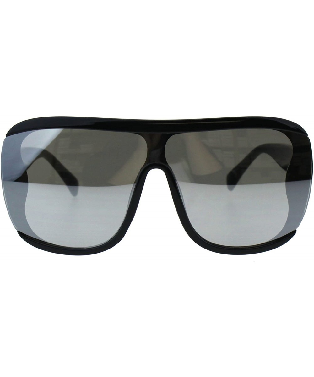 Retro Shield Mod Racer Ironic Plastic Vintage Style Sunglasses - Black Silver Mirror - CX18ES7SCOA $6.41 Sport