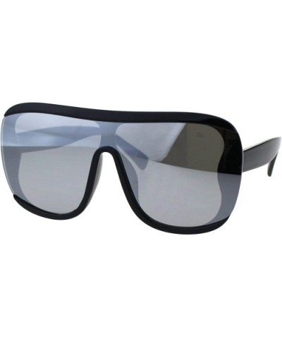 Retro Shield Mod Racer Ironic Plastic Vintage Style Sunglasses - Black Silver Mirror - CX18ES7SCOA $6.41 Sport