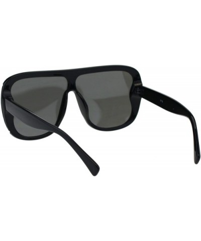 Retro Shield Mod Racer Ironic Plastic Vintage Style Sunglasses - Black Silver Mirror - CX18ES7SCOA $6.41 Sport