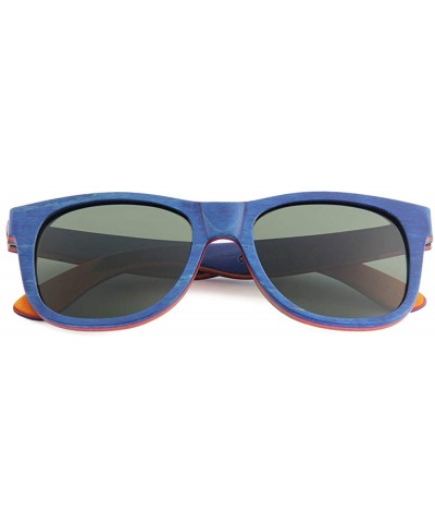Real Wood Polarized Sunglasses - Escalator Blue Wanderer With Smoke Grey Lenses - CS19492A3GG $30.31 Oval