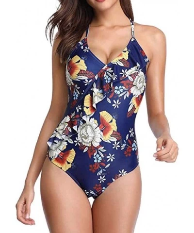 Casual Swimsuits for Womens Swimming Costume Padded Swimsuit Monokini Push Up Bikini Sets Swimwear - A1-navy - CA18RED335R $1...