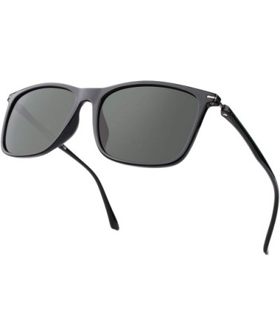 Retro Ultra Light Polarized Sunglasses for Men Women - Glossy Black Frame / Green Lens - CI18UGU8HN0 $11.40 Square