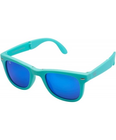 Classic Polarized Folding Sunglasses With Premium Cleaning Cloth and Leather Case - Turquoise - Blue Mirror - CH18CHIKZZU $38...