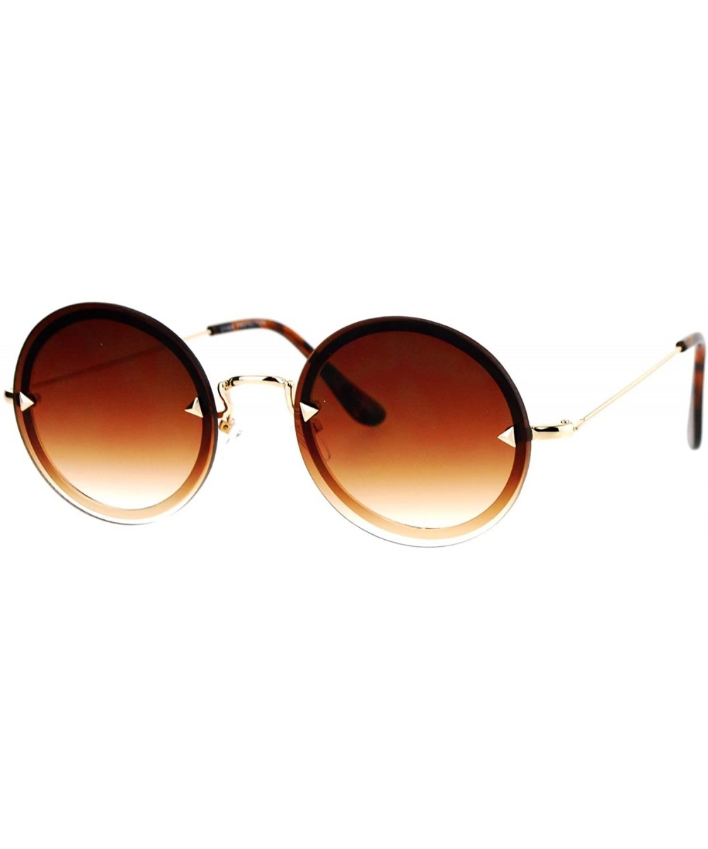 Round Circle Frame Sunglasses Womens Full Lens Rear Rim Fashion - Gold (Brown) - CQ1877LDTK2 $8.23 Rimless