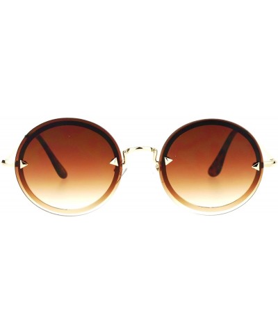 Round Circle Frame Sunglasses Womens Full Lens Rear Rim Fashion - Gold (Brown) - CQ1877LDTK2 $8.23 Rimless