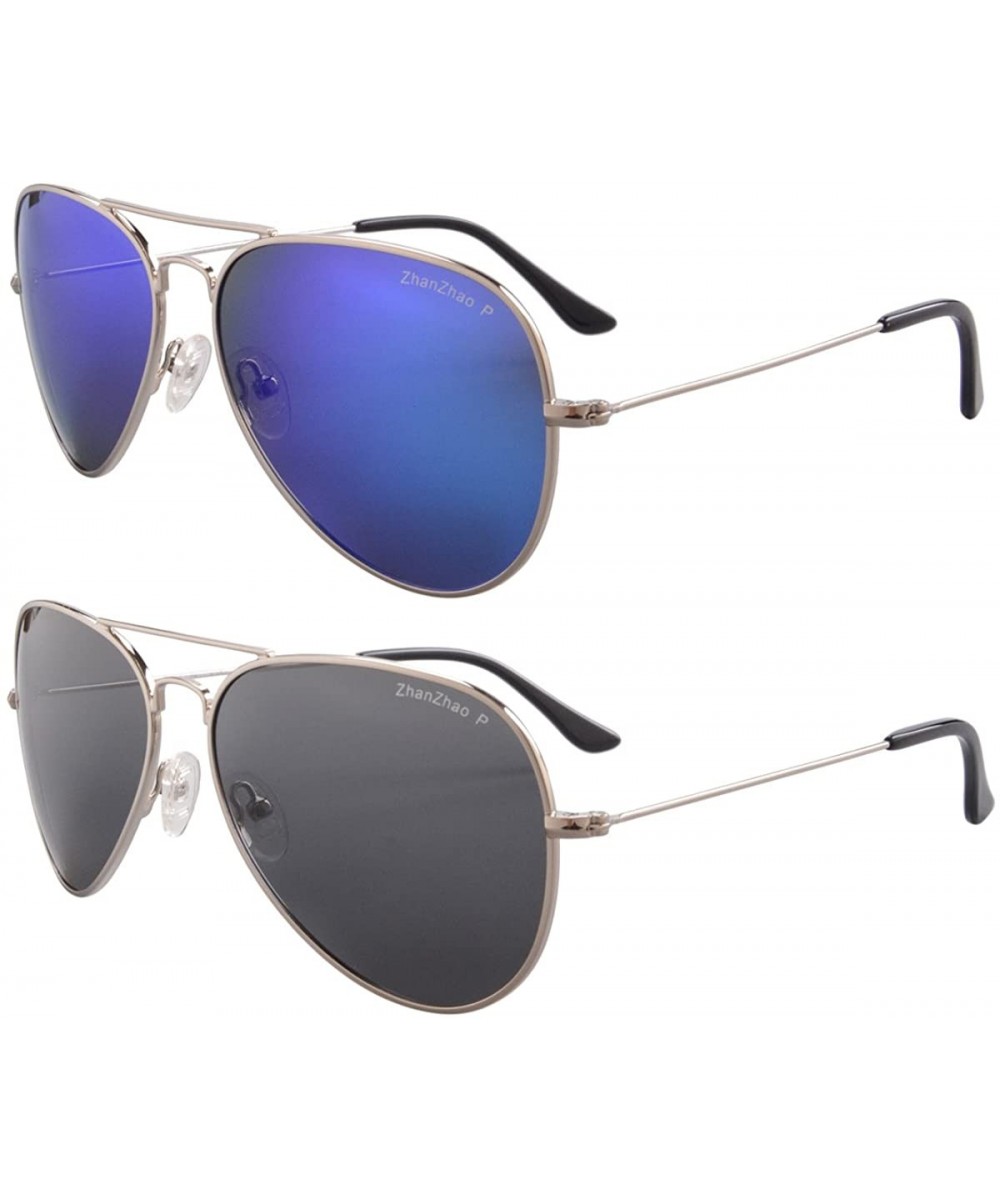 2 Pack of Sunglasses Men Women Polarized Metal Mirror UV 400 Lens Eyewear-TY301 - Silver+silver - CO189O4CC4Y $14.33 Aviator