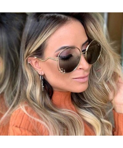 47059 Hollow Round Luxury Sunglasses Men Women Fashion Shades UV400 C101 Coffee - C2 Gun - CR18YZRRRZN $10.45 Oversized