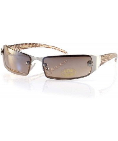 Small Slim Wraparound Rimless Lens Patterned Arm Sunglasses A239 - Brown - CD18KLDGCN7 $9.08 Rimless