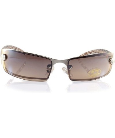 Small Slim Wraparound Rimless Lens Patterned Arm Sunglasses A239 - Brown - CD18KLDGCN7 $9.08 Rimless