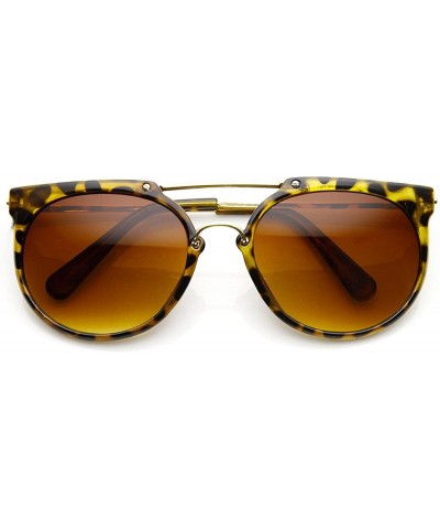 Retro Flat Top Crossbar Double Bridge Round Aviator Sunglasses (Tortoise Amber) - CR11FBCSKRT $6.19 Aviator