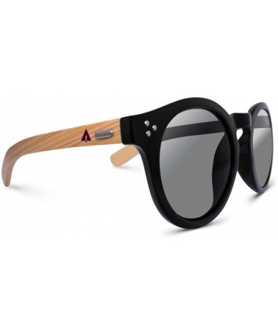 Wooden Bamboo Sunglasses Temples Round Vintage Oversize Wood Sunglasses - Black W/ Pouch - CW11VNUSZ4B $31.51 Oversized