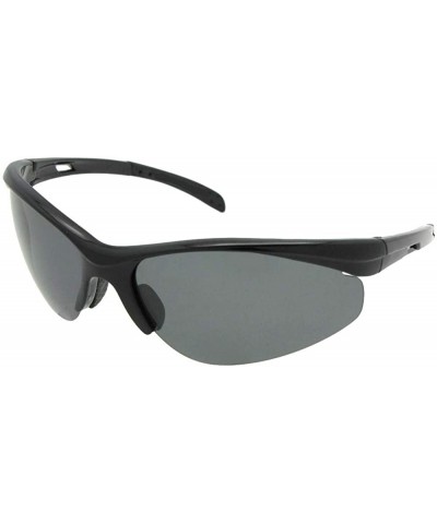 Sports Semi Rimless Polarized Sunglasses PSR50 - Black Frame Gray Lenses - CX18L6OHZ6H $13.95 Wrap