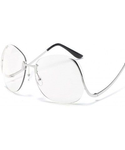 Rimless Bend Leg Oversized Goggles Eyeglasses UV400 Protection - Silver - C3182G27DIM $6.23 Oversized