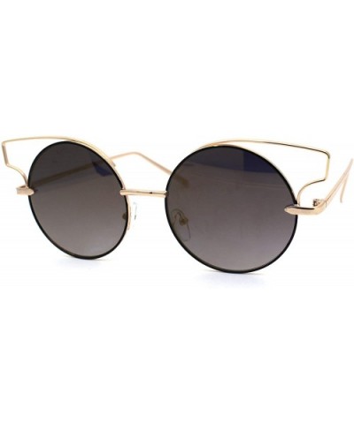 Designer Fashion Metal Wire Horn Rim Round Circle Lens Womens Sunglasses - All Gold - C712NDAOY26 $8.10 Round