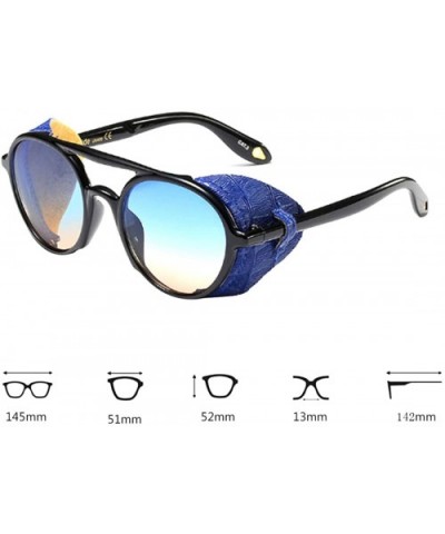 Women's Retro Classic Round Plastic Frame Sunglasses With Leather - Black Blue Brown - CD18W7HNXWO $24.21 Round