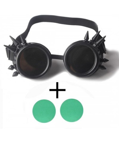Rave Glasses Steampunk Vintage Goggles Retro Cosplay Halloween Spiked - Frame+green Lenses - CM18HA7UX5T $6.25 Goggle