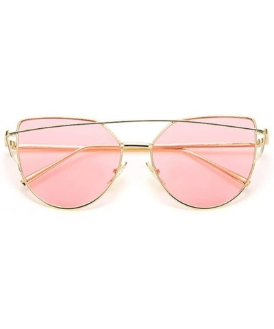 2020 Cat Eye Sunglasses Women Vintage Metal Reflective Glasses for Women Mirror Retro (Color Gold Ocean Pink) - CO199EKG97K $...
