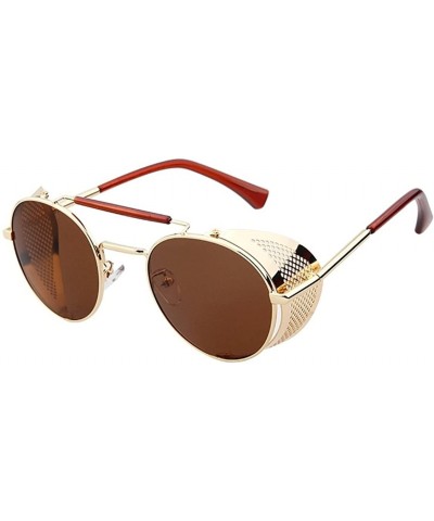 Metal Frame Fold-in Mesh Side Shield Oval Sunglasses - Gold - CP185WC60CQ $17.42 Round