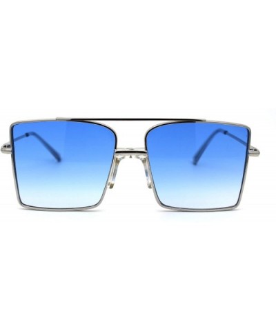 Mens Oversize Square Rectangular Double Bridge Pilots Sunglasses - Silver Clear Blue - CL196I9OW46 $9.99 Square