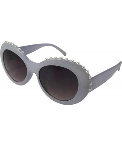 Retro Inspired Plastic Oval Sunglasses Clout Goggles with Solid Lens - Pearl-grey - CL188I52E44 $7.12 Oval