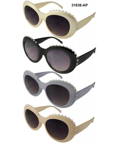 Retro Inspired Plastic Oval Sunglasses Clout Goggles with Solid Lens - Pearl-grey - CL188I52E44 $7.12 Oval