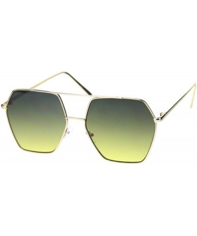Hexagon Shape Sunglasses Womens Top Bridge Metal Frame UV 400 - Gold (Green Yellow) - CF18W7RYMEW $9.46 Oversized