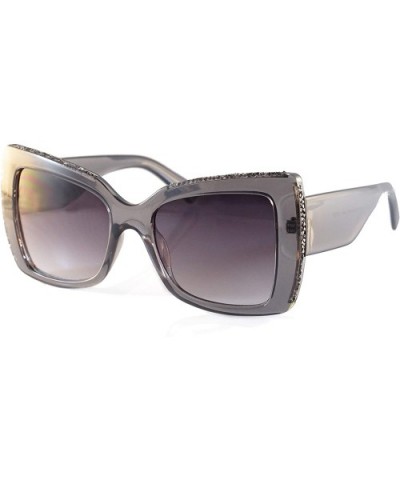 Women's Stone Glitter Rim Rectangle Butterfly Sunglasses A296 - Grey Grey - CL18Z56LRLX $12.21 Butterfly