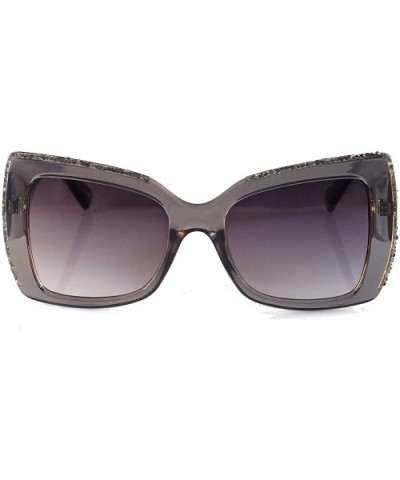 Women's Stone Glitter Rim Rectangle Butterfly Sunglasses A296 - Grey Grey - CL18Z56LRLX $12.21 Butterfly