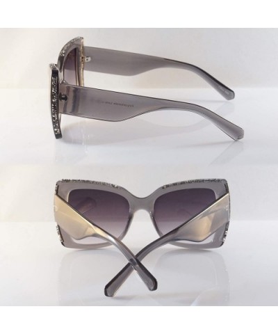 Women's Stone Glitter Rim Rectangle Butterfly Sunglasses A296 - Grey Grey - CL18Z56LRLX $12.21 Butterfly