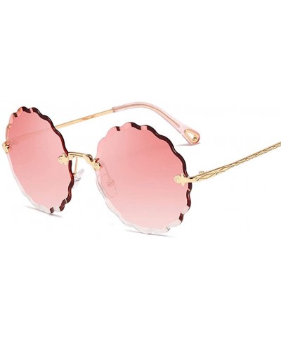 Round Sunglasses Female Flower Shaped Metal Rimless Lenses Undulation Gradient Lenses UV400 - S139 - CQ18Y7EYI5W $23.55 Goggle