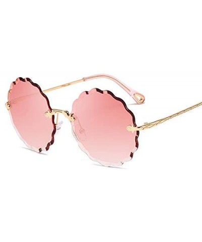 Round Sunglasses Female Flower Shaped Metal Rimless Lenses Undulation Gradient Lenses UV400 - S139 - CQ18Y7EYI5W $23.55 Goggle