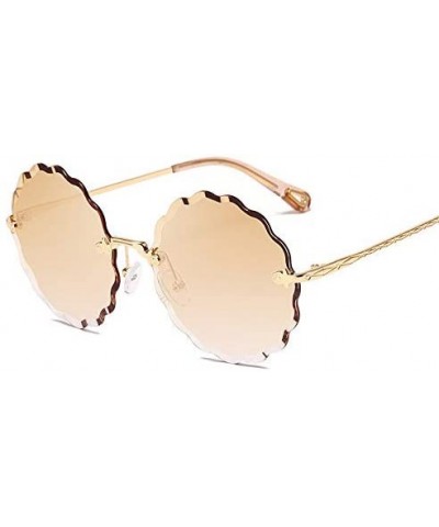 Round Sunglasses Female Flower Shaped Metal Rimless Lenses Undulation Gradient Lenses UV400 - S139 - CQ18Y7EYI5W $23.55 Goggle