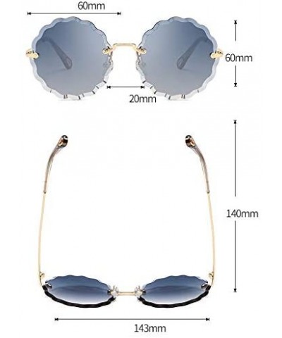 Round Sunglasses Female Flower Shaped Metal Rimless Lenses Undulation Gradient Lenses UV400 - S139 - CQ18Y7EYI5W $23.55 Goggle