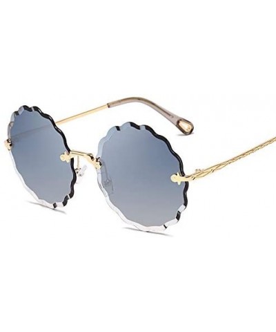 Round Sunglasses Female Flower Shaped Metal Rimless Lenses Undulation Gradient Lenses UV400 - S139 - CQ18Y7EYI5W $23.55 Goggle