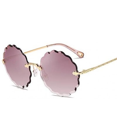 Round Sunglasses Female Flower Shaped Metal Rimless Lenses Undulation Gradient Lenses UV400 - S139 - CQ18Y7EYI5W $23.55 Goggle