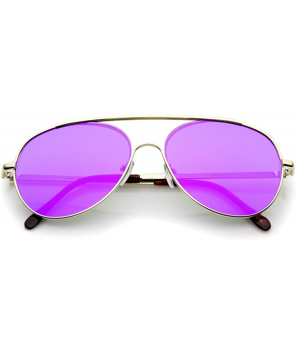 Classic Brow Bar Semi-Rimless Colored Mirror Lens Aviator Sunglasses 57mm - Gold / Purple Mirror - CD12LZRTHBV $6.47 Rimless