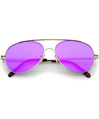 Classic Brow Bar Semi-Rimless Colored Mirror Lens Aviator Sunglasses 57mm - Gold / Purple Mirror - CD12LZRTHBV $6.47 Rimless